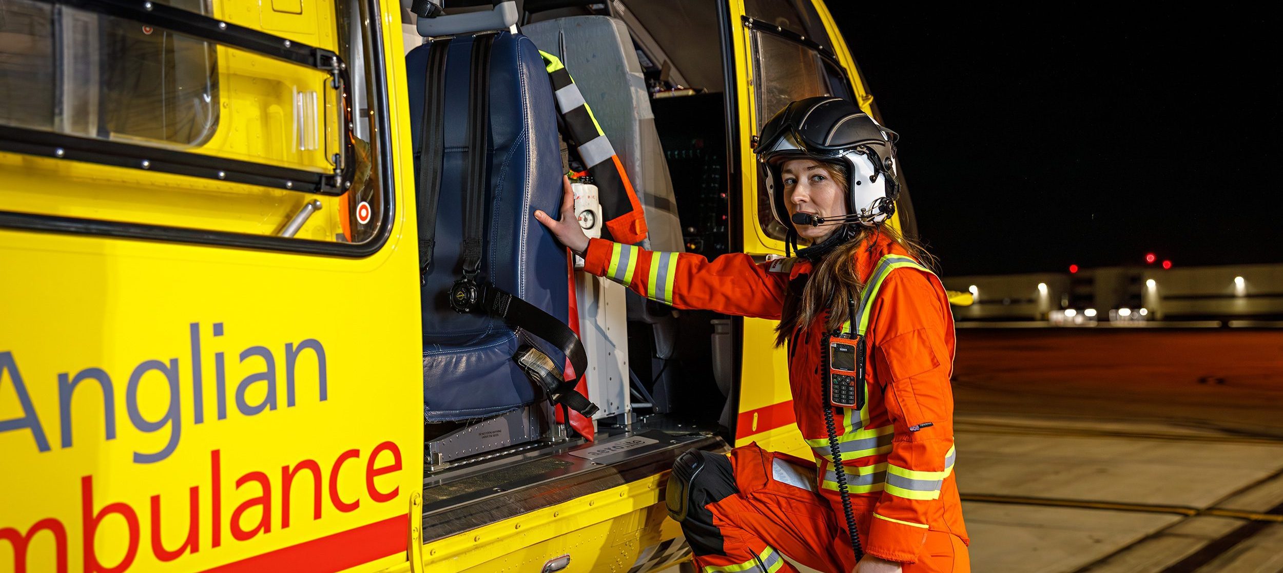 Dr Meg getting into helicopter