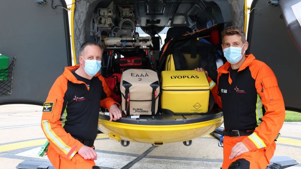 Blood boxes inside helicopter